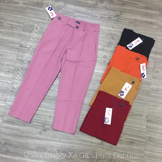 Quần Baggy Xẻ Gấu Phối Đai 2 Cúc - Chất Tuyết Mưa Hàng Đẹp
