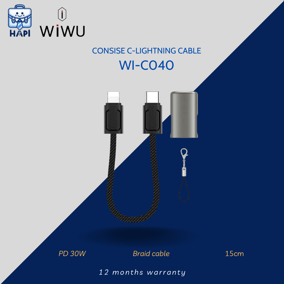 Cáp sạc hàng chính hãng WiWU C to L PD30W WI-C040 (15cm): Thiết kế móc khóa siêu gọn, chuyên dùng sạc dự phòng iP