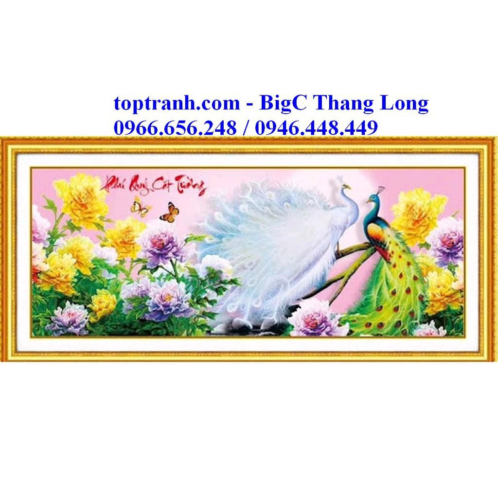 Tranh thêu chữ thập Phú Quý Cát Tường mẫu đơn và 2 con công 88822