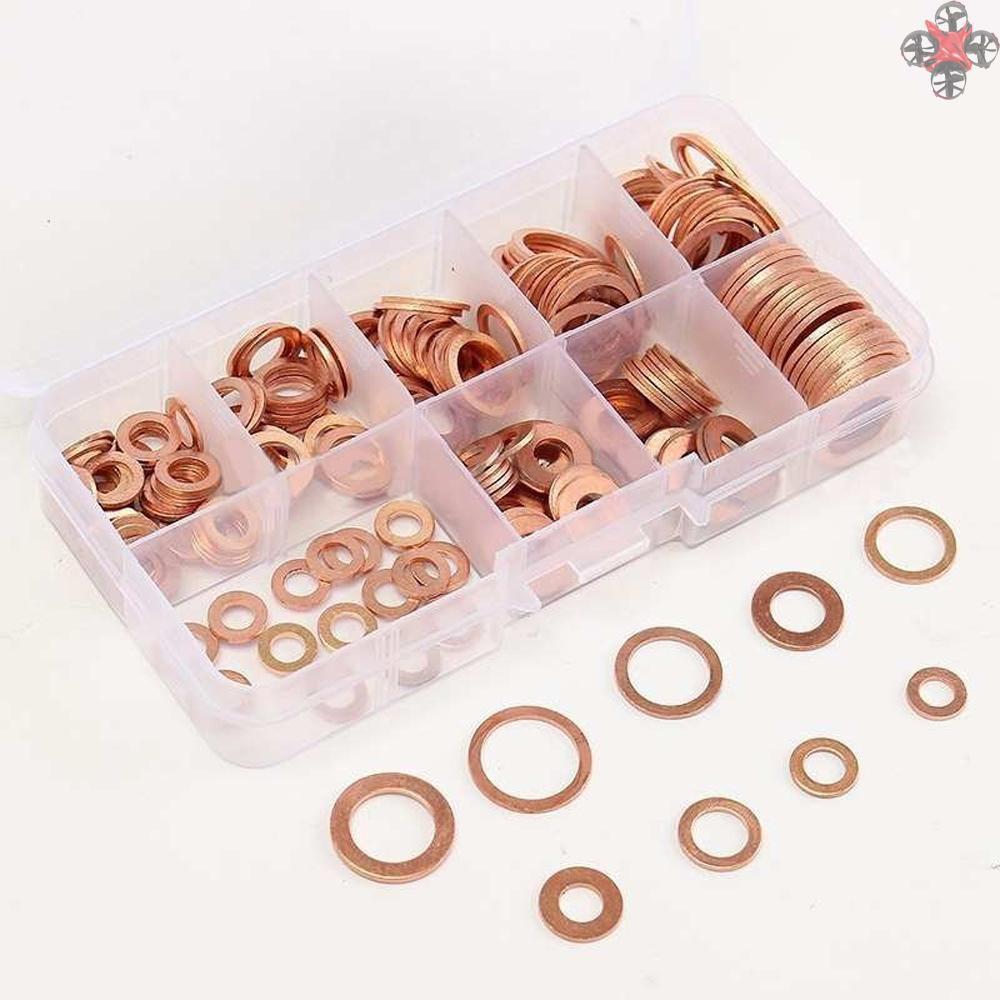 Set 200 Vòng Đệm Bằng Đồng M5-M14 Kèm Hộp Đựng Tiện Dụng