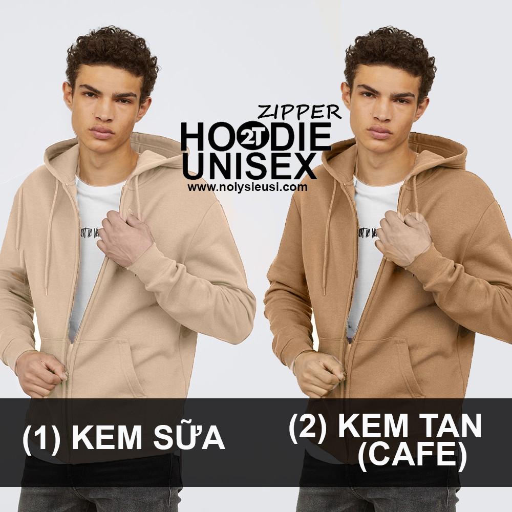 Áo hoodie zipper unisex 2T Store 2 gam màu kem cá tính