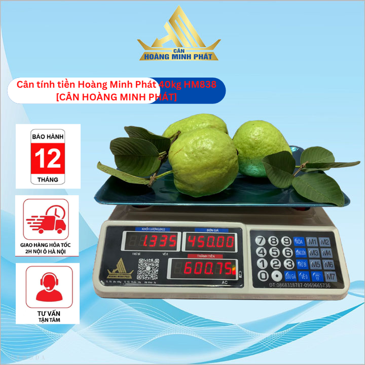 Cân tính tiền Hoàng Minh Phát 30kg 40kg HM838 - Phím tiếng việt - dùng cho cửa hàng, chợ, tạp hóa[ CÂN HOÀNG MINH PHÁT