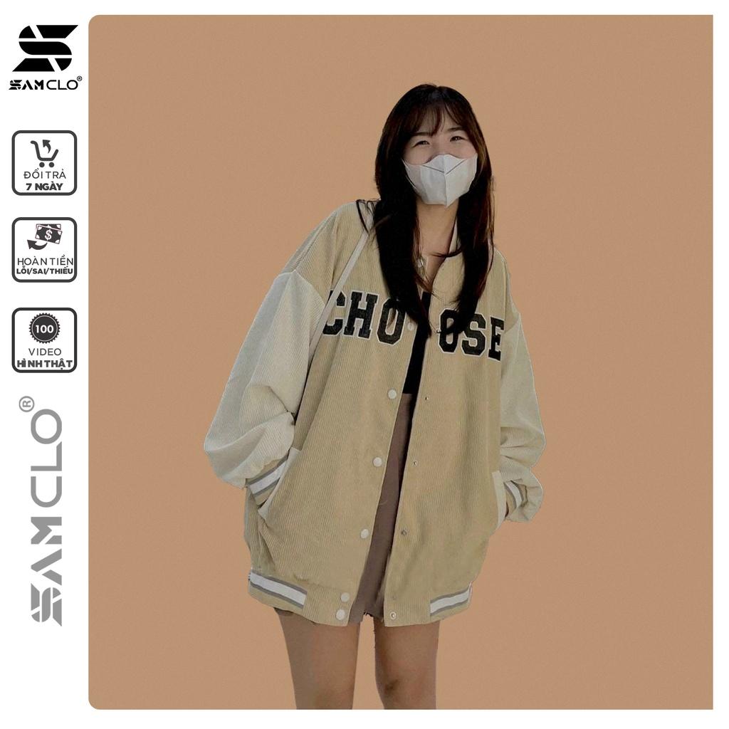 Áo khoác NHUNG BOMBER BÓNG CHÀY CÀI NÚT freesize SAM CLO form rộng nam nữ unisex mặc cặp - couple chữ CHOOSE