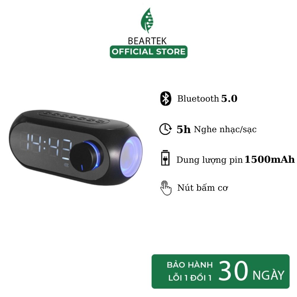 Loa bluetooth BEARTEK CLO01 hiển thị đồng hồ màn hình tráng gương đèn led nghe đài ,fm, radio,báo thức – Hàng nhập khẩu