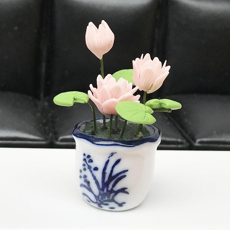 1:12 Plant Pot Bonsai Model Miniature Lotus Plant Scenes Tiny Greenery Ornaments for Architectural DIY Projects DIY Scenery