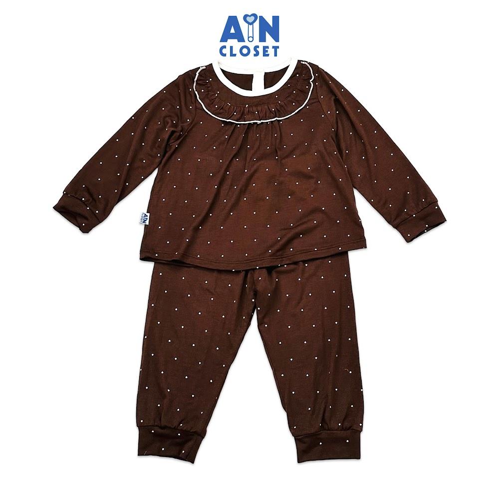 Bộ quần áo dài bé gái họa tiết Bi Nhí nâu thun cotton - AICDBGLUIRSG - AIN Closet