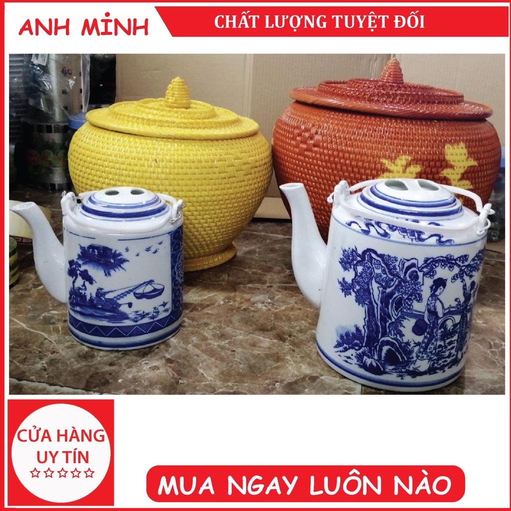 Bộ ấm giành tích ủ trà xanh bình giữ nhiệt gốm bát tràng loại 1,5 L