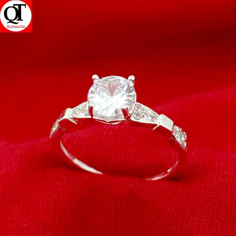 Nhẫn nữ giá rẻ Bạc Quang Thản ổ cao gắn đá cobic chất liệu bạc không xi mạ có thể chỉnh size theo yêu cầu - QTNU25