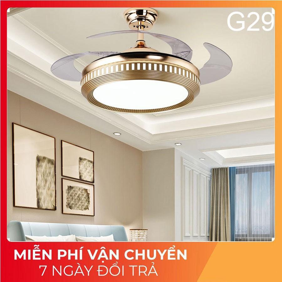 Quạt trần đèn trang trí, quạt trần dấu cánh G29-quạt tàng hình cánh cụp cánh xòe,quạt đèn cánh xếp, điều khiển từ xa