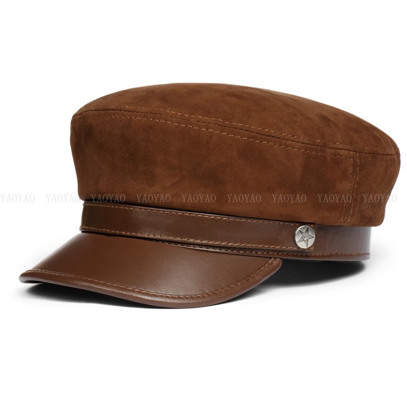 Mũ beret nữ da cừu phối da lộn cao cấp BHY1920 Nón lưỡi trai nữ phong cách Hàn Quốc