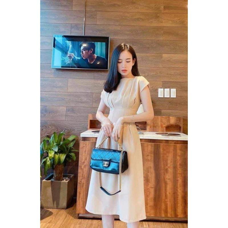 Đầm váy nữ midi xòe xếp li eo TKN