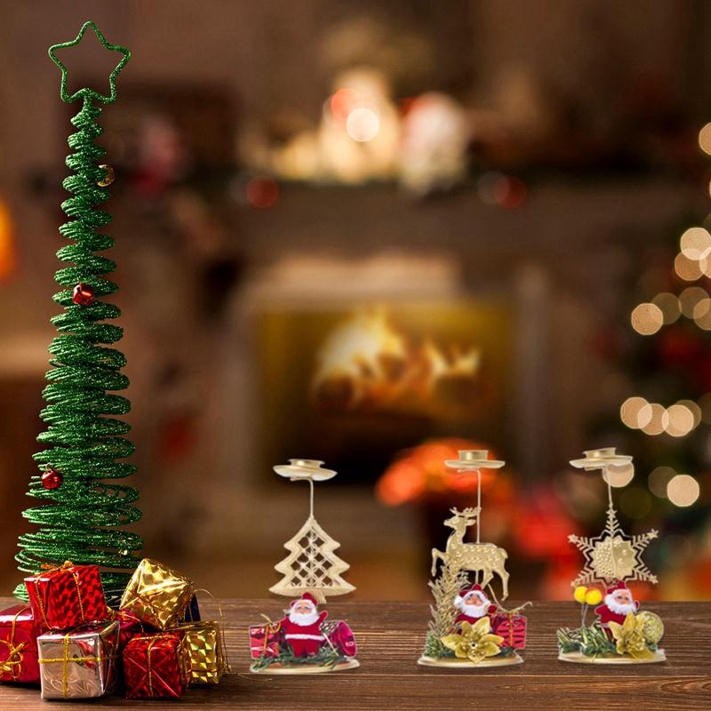 Giá Đỡ Đèn Cầy Bằng Sắt Phong Cách Giáng Sinh Dùng Trang Trí Bàn Làm Việc