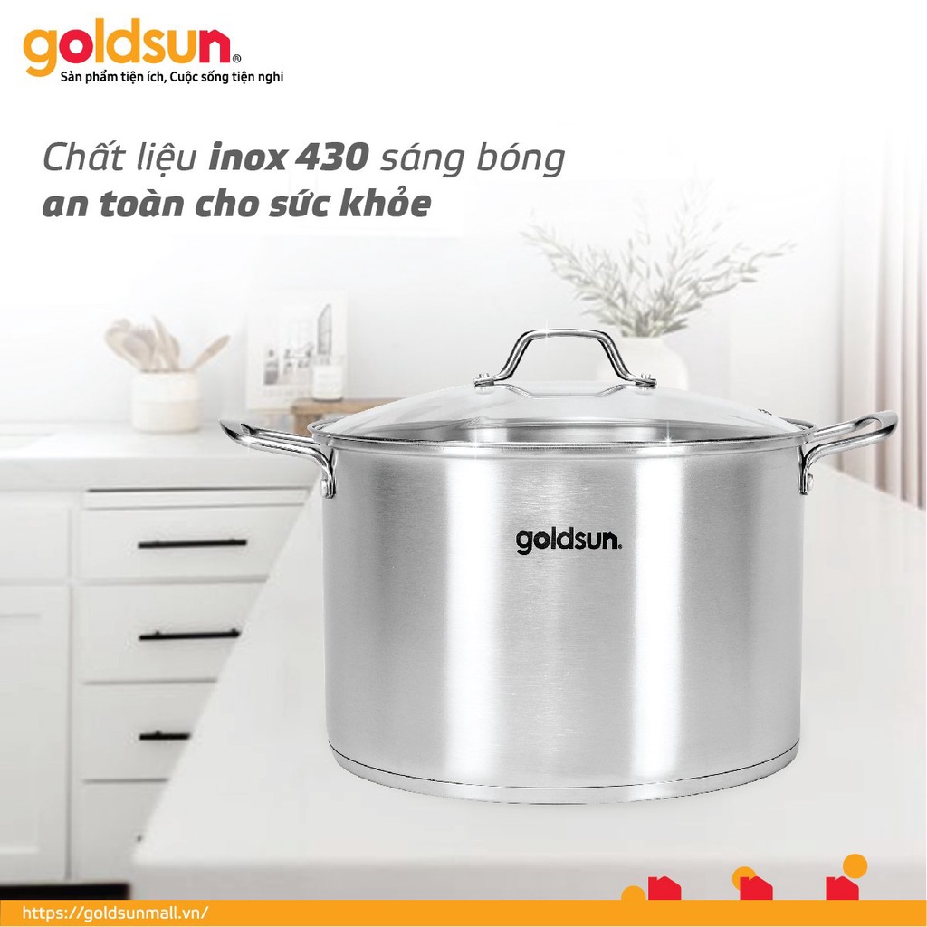 Nồi Luộc Gà Inox 430 Bếp Từ 3 Đáy Goldsun Nắp Kính (30 cm)