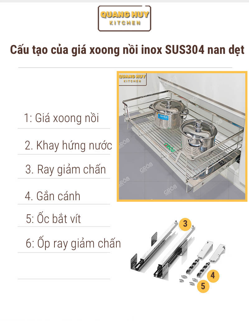 Giá xoong nồi inox 304 nan dẹt chính hãng Grob bảo hành vĩnh viễn han gỉ