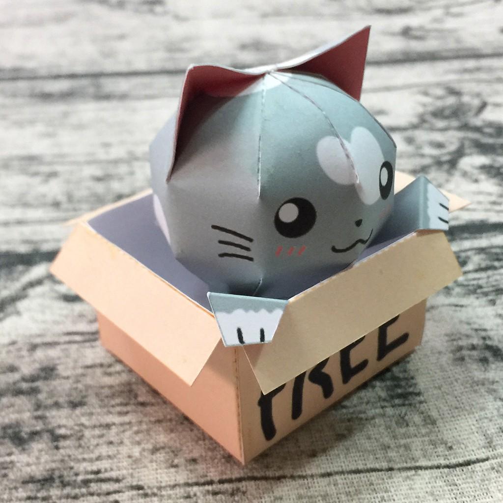 Mô hình giấy động vật Hộp mèo con cute