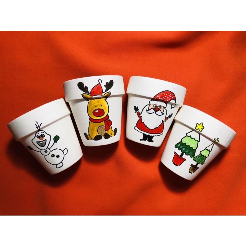 Combo 4 chậu đất nung vẽ tay