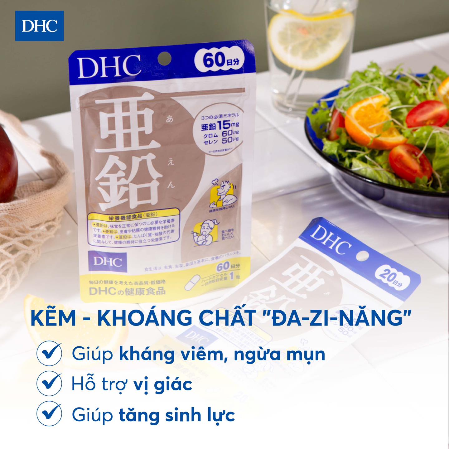 Kẽm Zinc DHC Nhật duy trì sức khỏe của da, ngừa mụn nội tiết, vị giác ngon miệng, tăng cường sinh lực phái mạnh - Massel Official