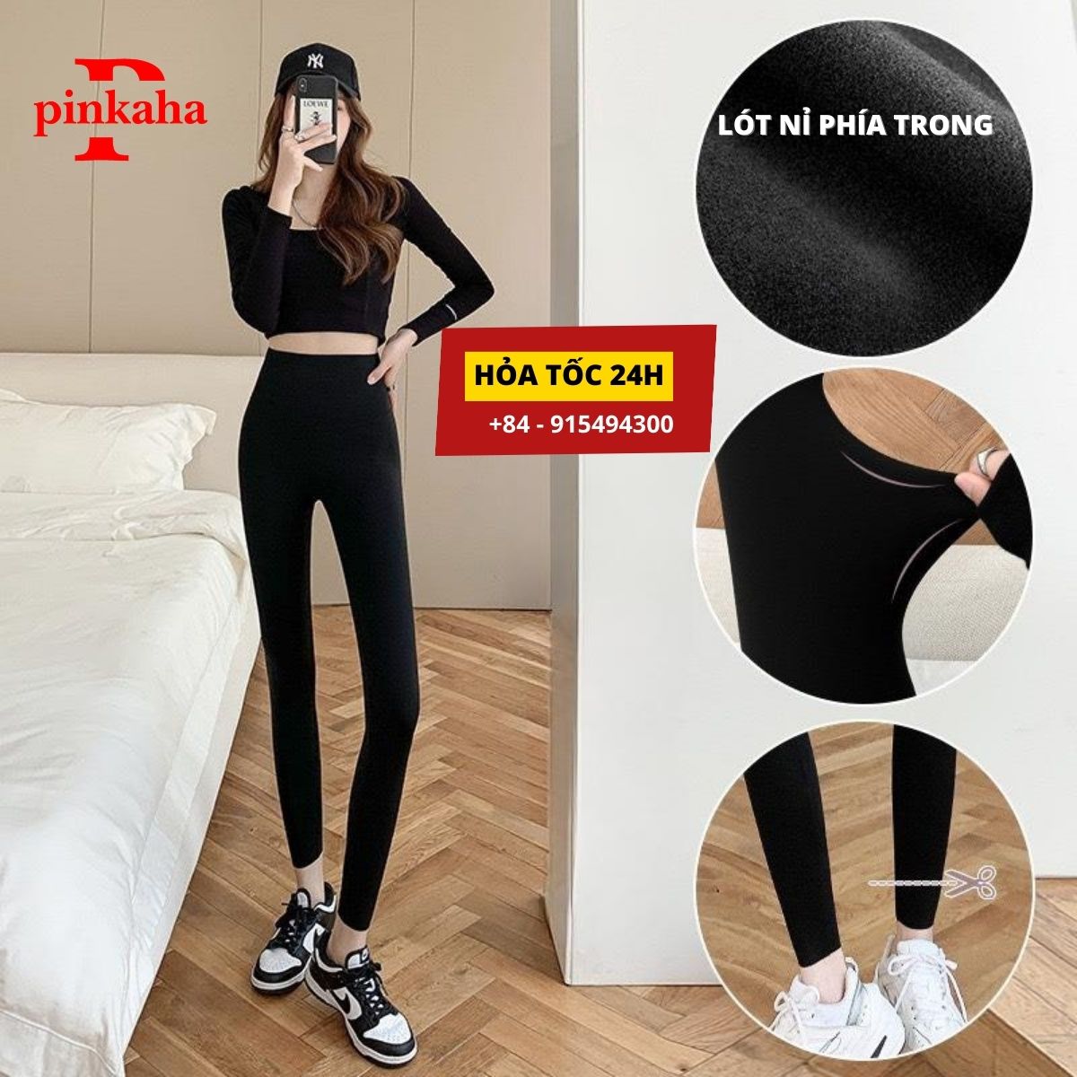 Quần Legging Nữ Dài Lót Nỉ Dày Dặn Mặc Lên Ôm Dáng Nâng Mông Lưng Siêu Cao Dấu Bụng PINKAHA Cao Cấp