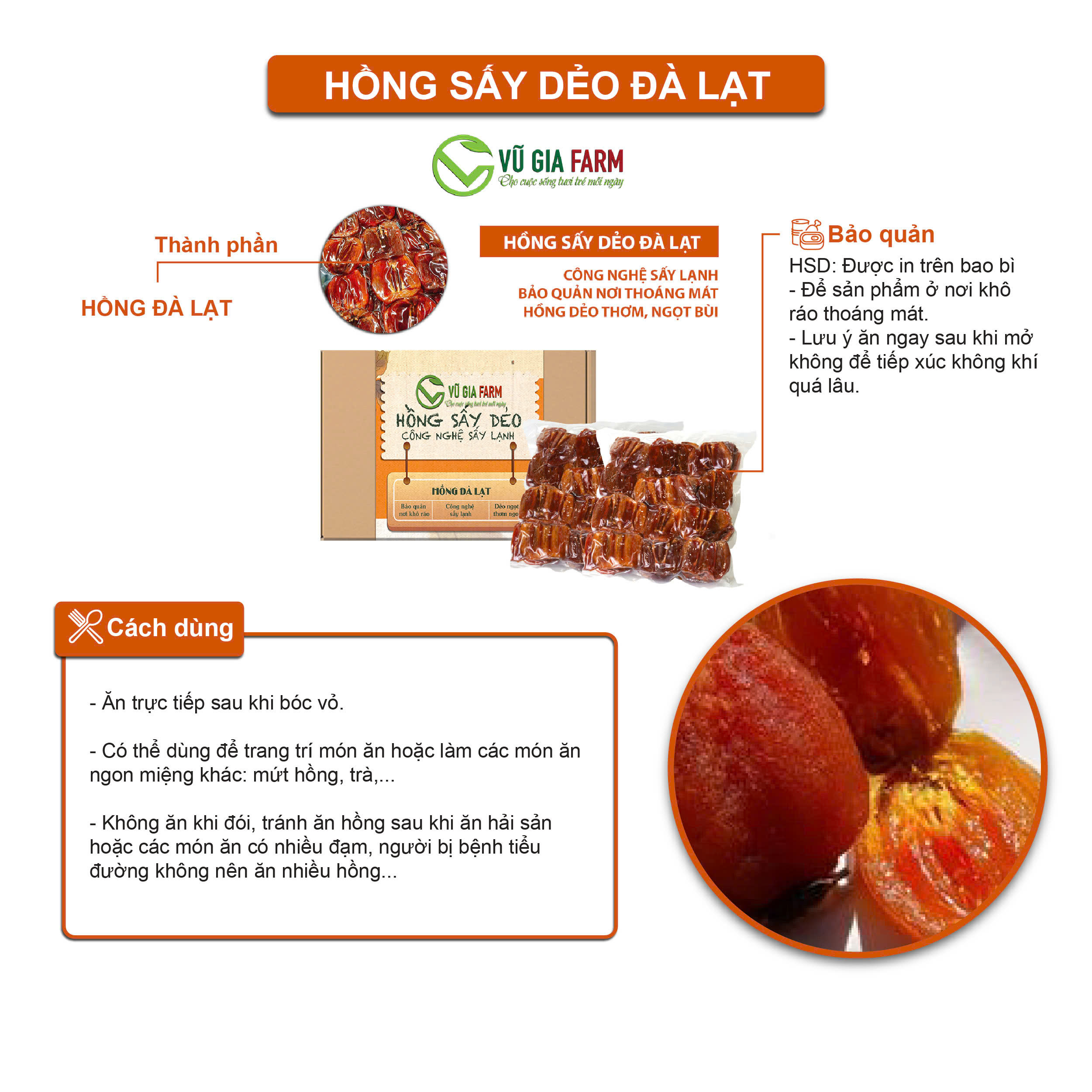 Hồng Chẻ Sấy Dẻo Đà Lạt Túi 500g - hồng dẻo thơm ngon, đậm đà hương vị truyền thống, đặc sản mùa thu Đà Lạt