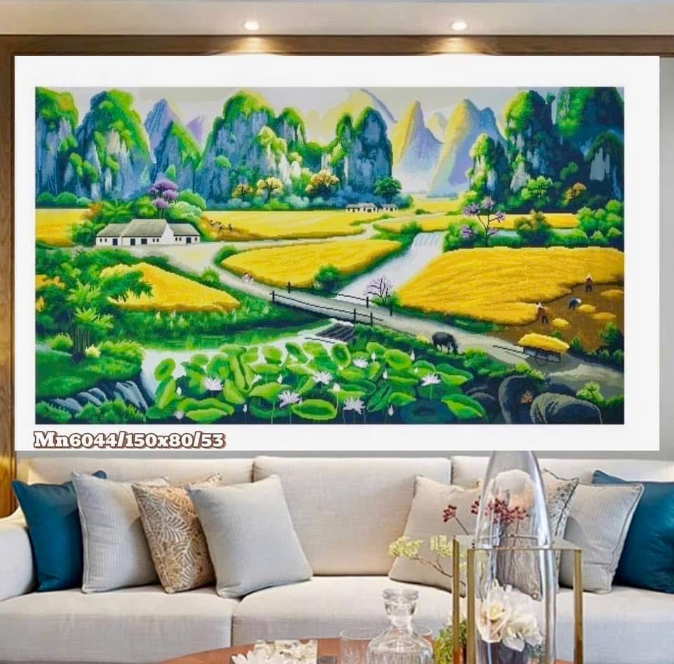 Tranh thêu kín Phong cảnh làng quê mn0646, kích thước 150 x 70 cm