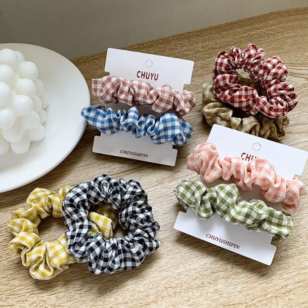 Set 8 Dây Cột Tóc Scrunchies Caro Size Nhỏ-Tặng Túi Zip