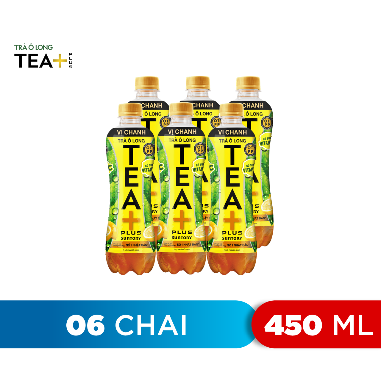 Lốc 6 Trà Ô long Vị Chanh Tea+ (450ml/Chai)