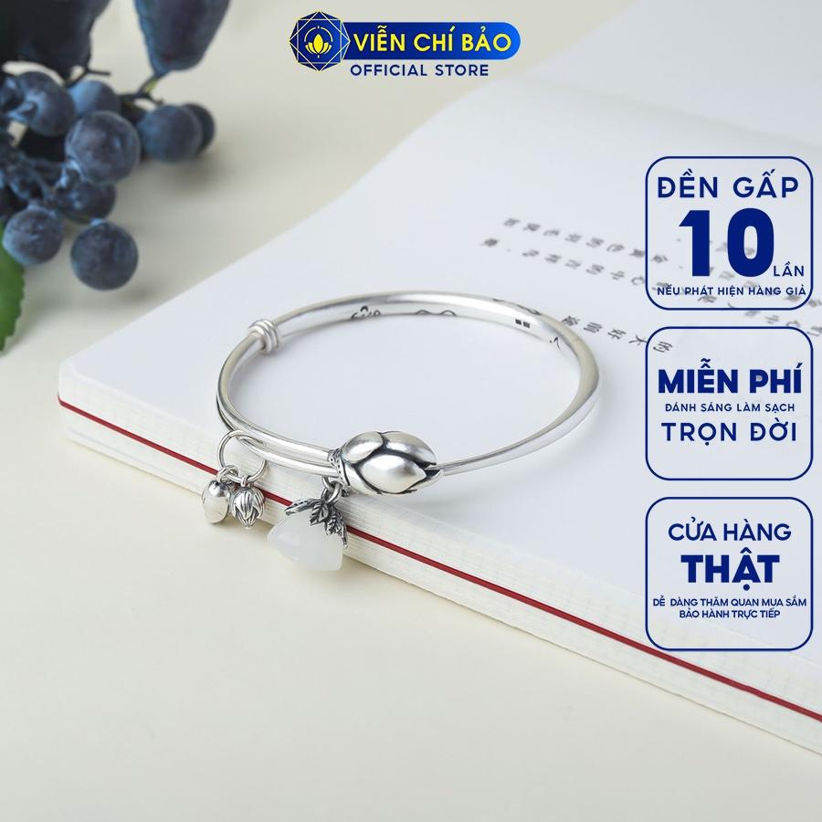 Kiềng tay bạc nữ Hoa sen charm đài sen chất liệu bạc Thái S925 phong cách cổ điển thương hiệu Viễn Chí Bảo L000286