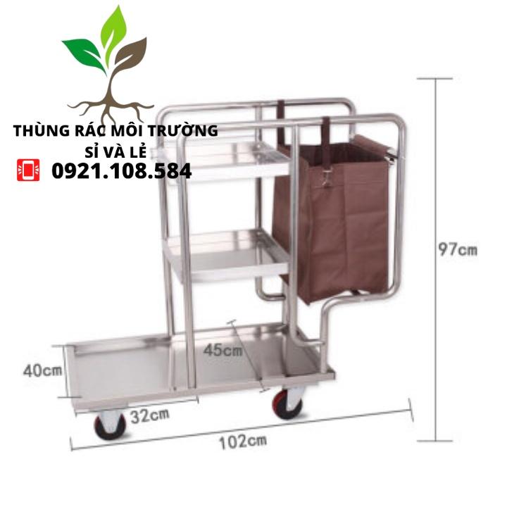 Xe dọn vệ sinh inox có túi - màu trắng - 1060*450*960