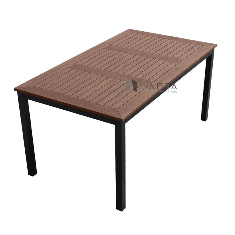 Bộ bàn ăn giả gỗ ngoài trời màu nâu Nội thất Capta SL TE2034-160A / CC2028-A Bộ bàn ăn 6 ghế outdoor cho sân vườn, sân thượng
