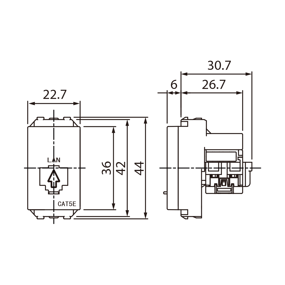 Nhân mạng, hạt ổ cắm cat5 cat6 âm tường lắp mặt âm tường chuẩn WIDE (hạt to) dành cho mặt Panasonic