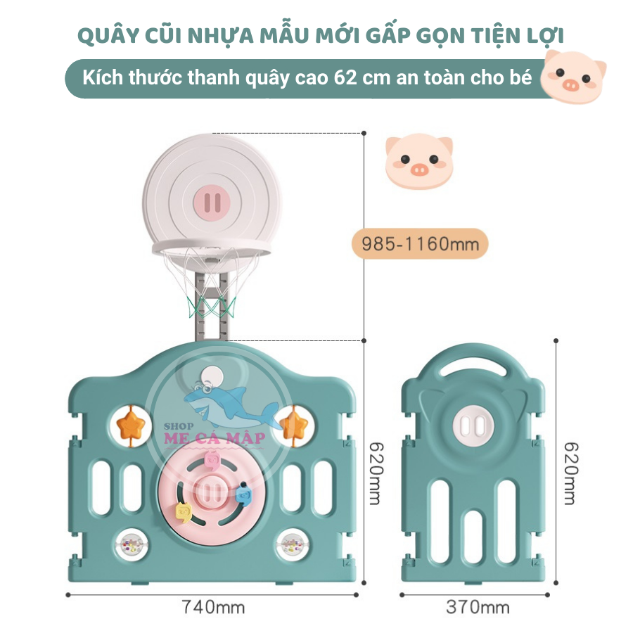 Quây cũi nhựa hình Heo TẶNG 100 BÓNG VÀ GIỎ, cũi quây nhựa bản nâng cấp mới