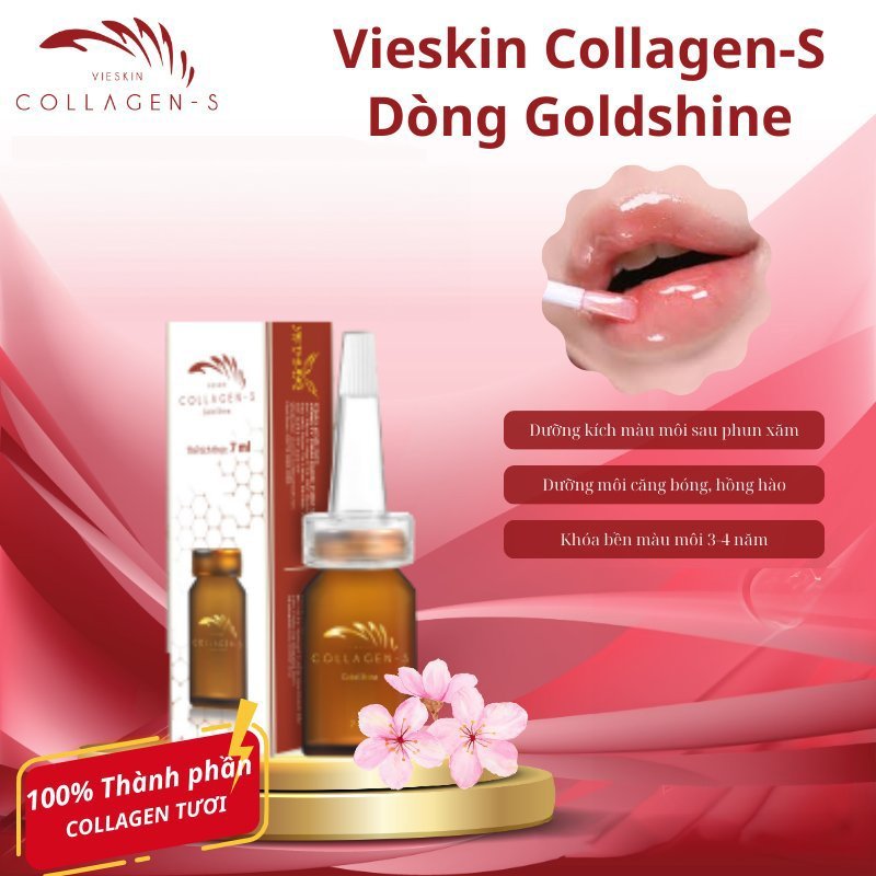 Tinh chất dưỡng kích màu môi sau phun xăm Vieskin GoldShine, collagen tươi kích màu sắc nét, tự nhiên, căng bóng, 7ml