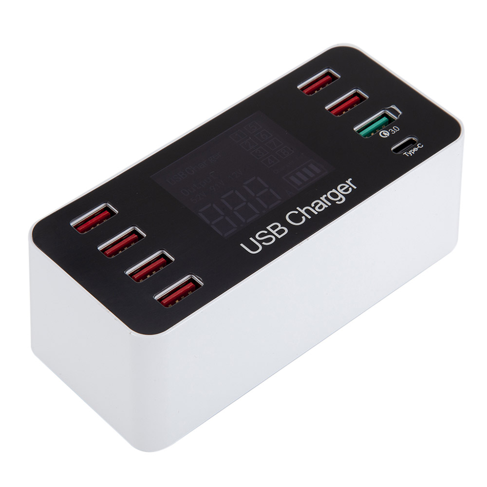 Bộ sạc USB thông minh đa chức năng Màn hình LCD 8 cổng AC100-240V - Trắng A9 Plus