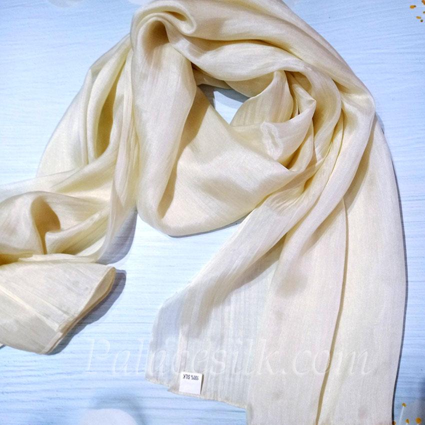 Khăn Lụa Tơ Tằm Palacesilk trơn màu trắng#mềm mượt#nhẹ#thoáng, 100% silk, kích thước 180*85cm