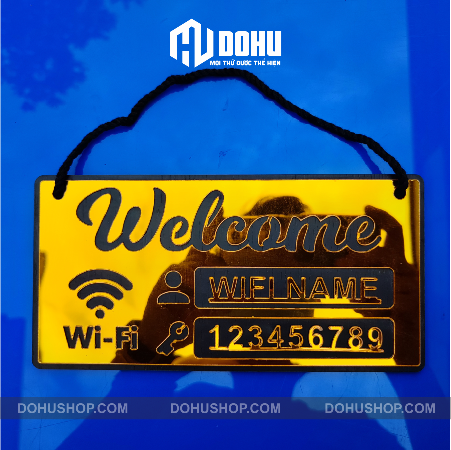 Bảng Gương Vàng Ghi Password Wifi DOHU24 Trang Trí Quán Cà Phê, Trà Sữa, Nhà Hàng, Khách Sạn
