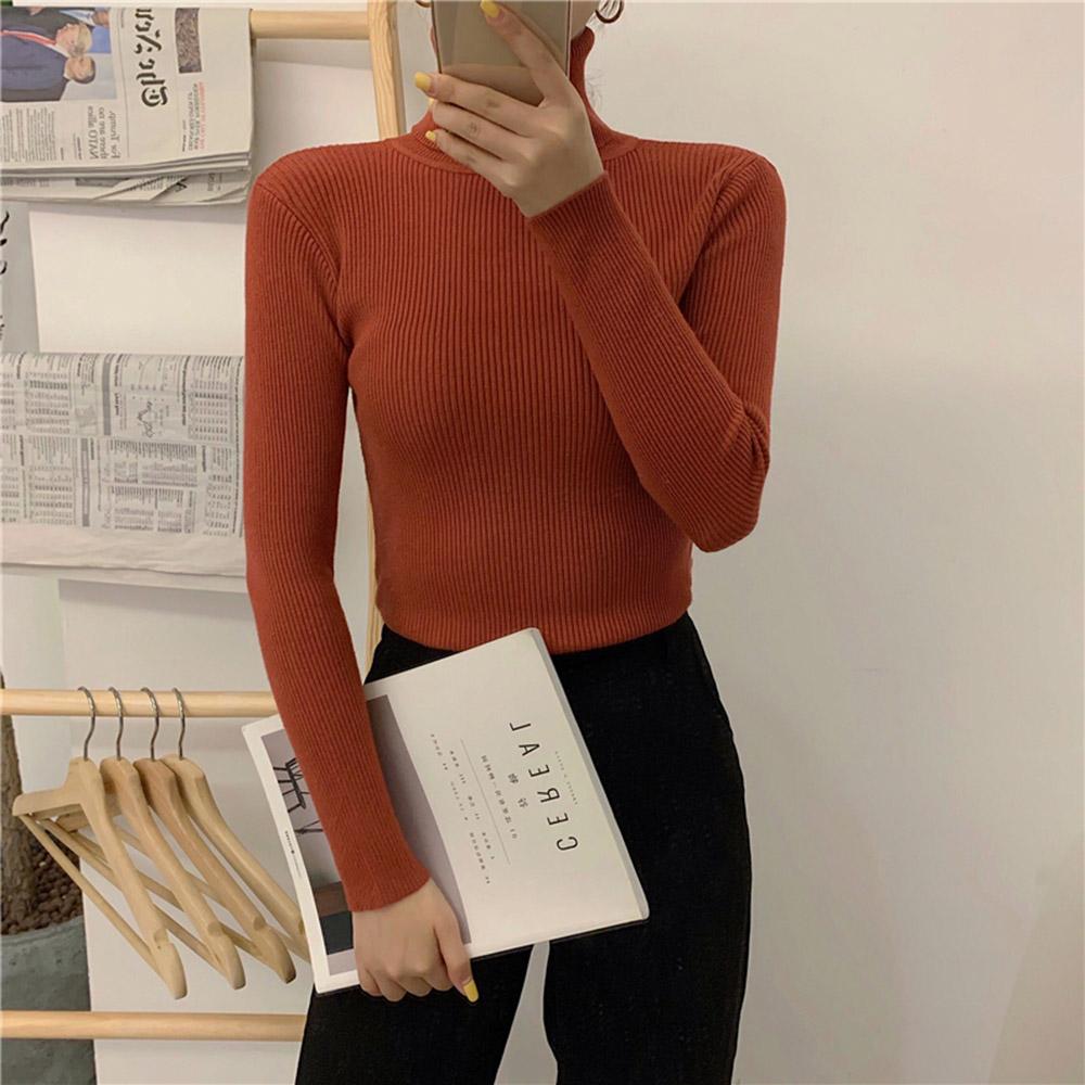 Fashion Women Autumn Winter Knitted Sweater Ribbed Long Sleeve Turtleneck Slim Jumper Soft Warm Pullover Tops