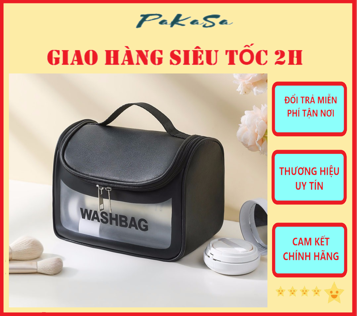 Túi đựng mỹ phẩm du lịch WashBag DẠNG HỘP có quai xách mini trong suốt, Túi đựng đồ trang điểm makup chống nước - Chính Hãng 