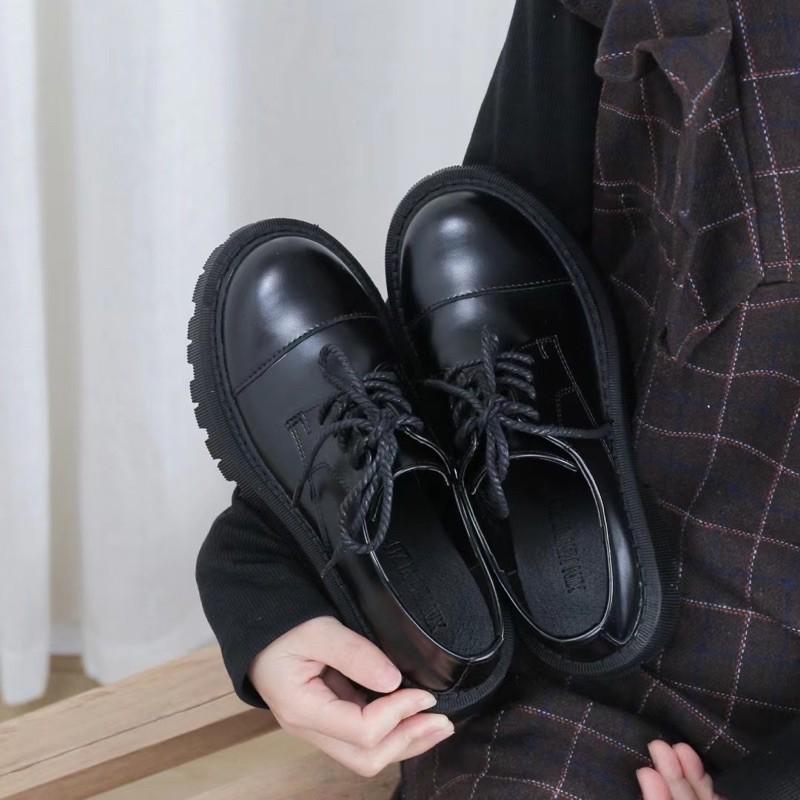 ẢNH THẬT CÓ SẴN Giày Oxford Nữ Mũi Tròn da mềm cao cấp fullbox hà nội oxfords đế 5cm 5p răng cưa da trơn lì mịn 0225