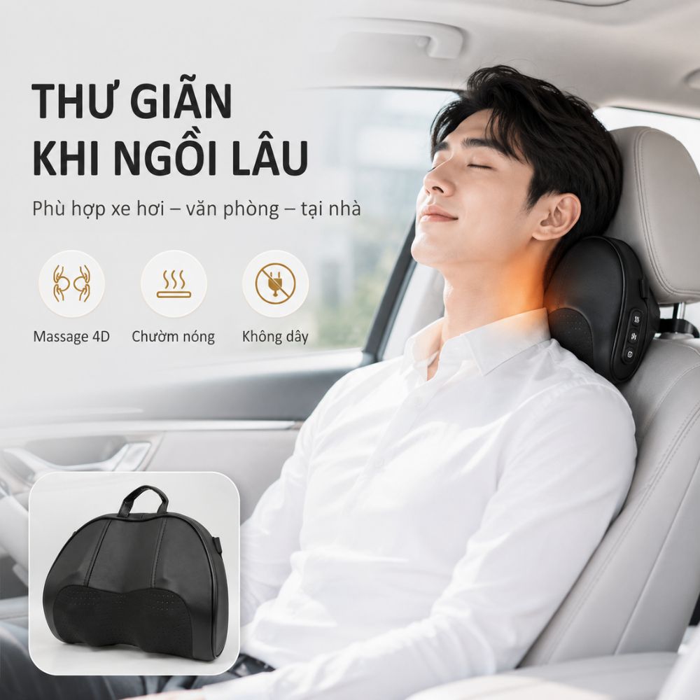 Gối Massage Cổ Vai Gáy Kachi MK450 – Công Nghệ Massage 4D Chườm Nóng - hàng chính hãng