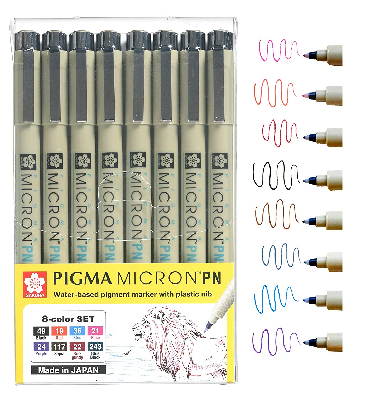 Bộ 8 Bút kim màu đi nét chuyên nghiệp Sakura Pigma Micron ngòi PN