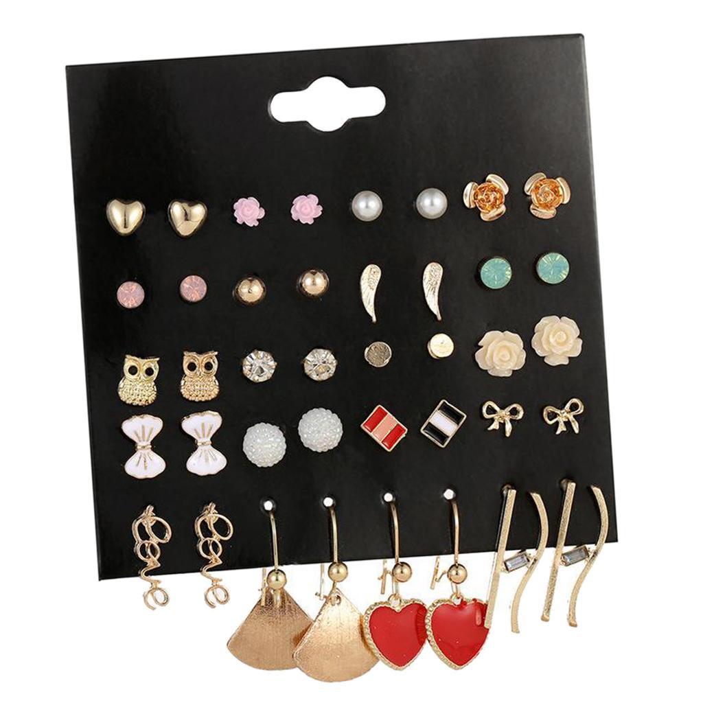 20 Pairs Earrings Stud Rhinestone Ear Drop Earrings Flower Earrings Stud