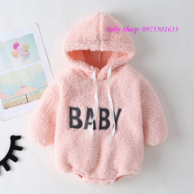 Bán ChạyTrẻ Em - Áo lông cừu cao cấp có mũ trùm đầu bé trai và bé gái thêu chữ BABY