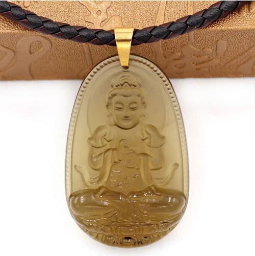 Dây chuyền mặt phật Đại Nhật Như Lai thạch anh khói 5cm + dây da - phật bản mệnh tuổi Mùi, tuổi Thân