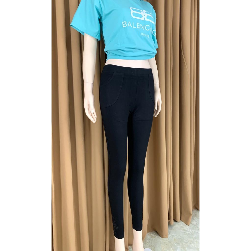 Quần Legging Nữ Dài , Lững Chất Thun Cotton 100% Co Gian 4 Chiều Kiểu Dáng Nâng Vòng 3