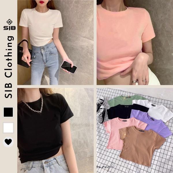 Áo croptop nữ ôm SIB Clothing tay ngắn nhiều màu cực xinh SIB026 - Hồng