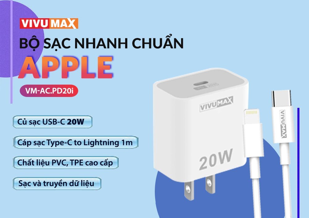 Bộ sạc nhanh 20W Vivumax 20W AC.PD20i – Hàng chính hãng, Bảo hành chính hãng