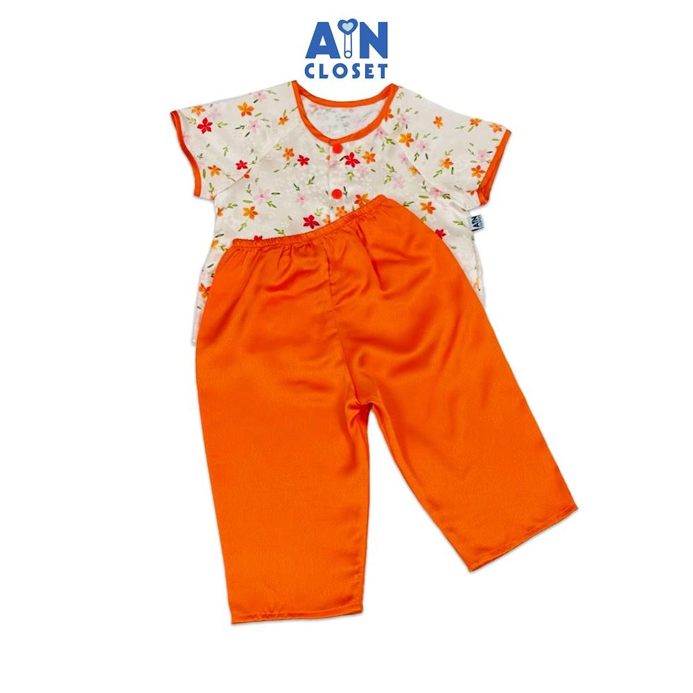 Bộ quần áo Bà Ba Dài tay ngắn bé gái họa tiết Hoa Trang Lụa Cam - AICDBGUDBCQN - AIN Closet