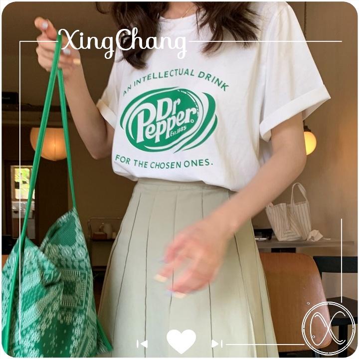 Áo thun nữ hè dáng basic, áo thun phong cách công sở XingChang chất mịn đẹp nữ tính in PEPPER mã NXC26