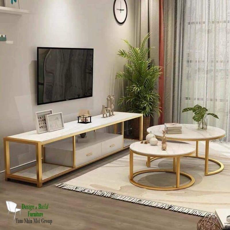 Bàn Trà ,bàn sofa Đôi Mặt Đá ,Chân bàn sắt sơn Đá vân mây Ms023