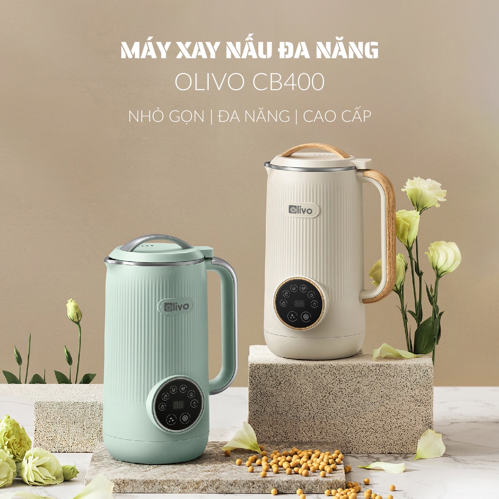 Máy Nấu Sữa Hạt, Máy Làm Sữa Hạt OLIVO CB400 Thương Hiệu Mỹ, Gồm 7 Chức Năng Cài Đặt Sẵn Dung Tích 0.6 Lít Công Suất 600 W - Hàng Chính Hãng